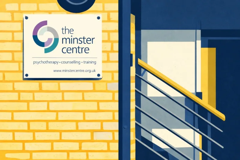 Illustration of the Minster Centre sign beside the entrance on Lonsdale Road, Queen's Park